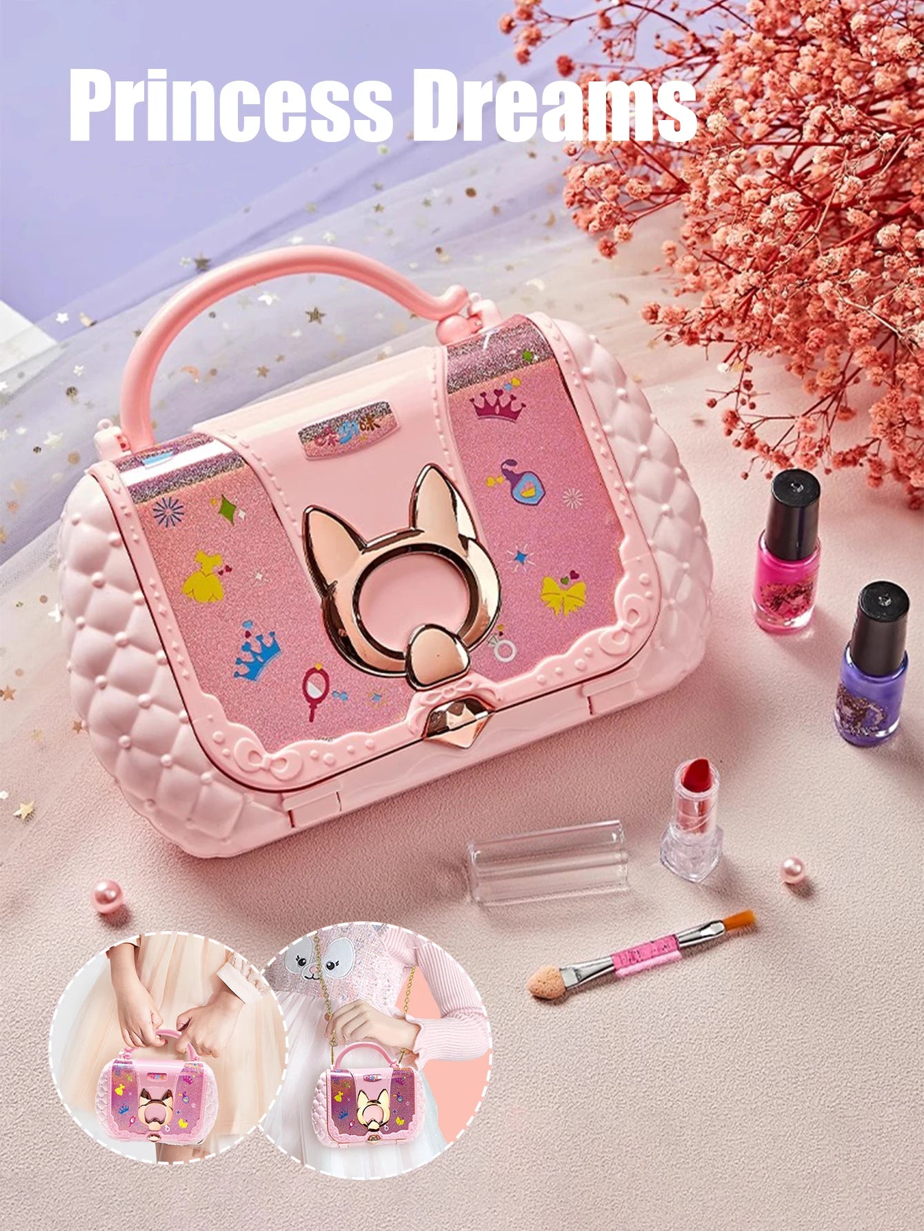 Kids Beauty Toys Makeup Kit Little Bag Washable Pretend Play Cosmetic Set