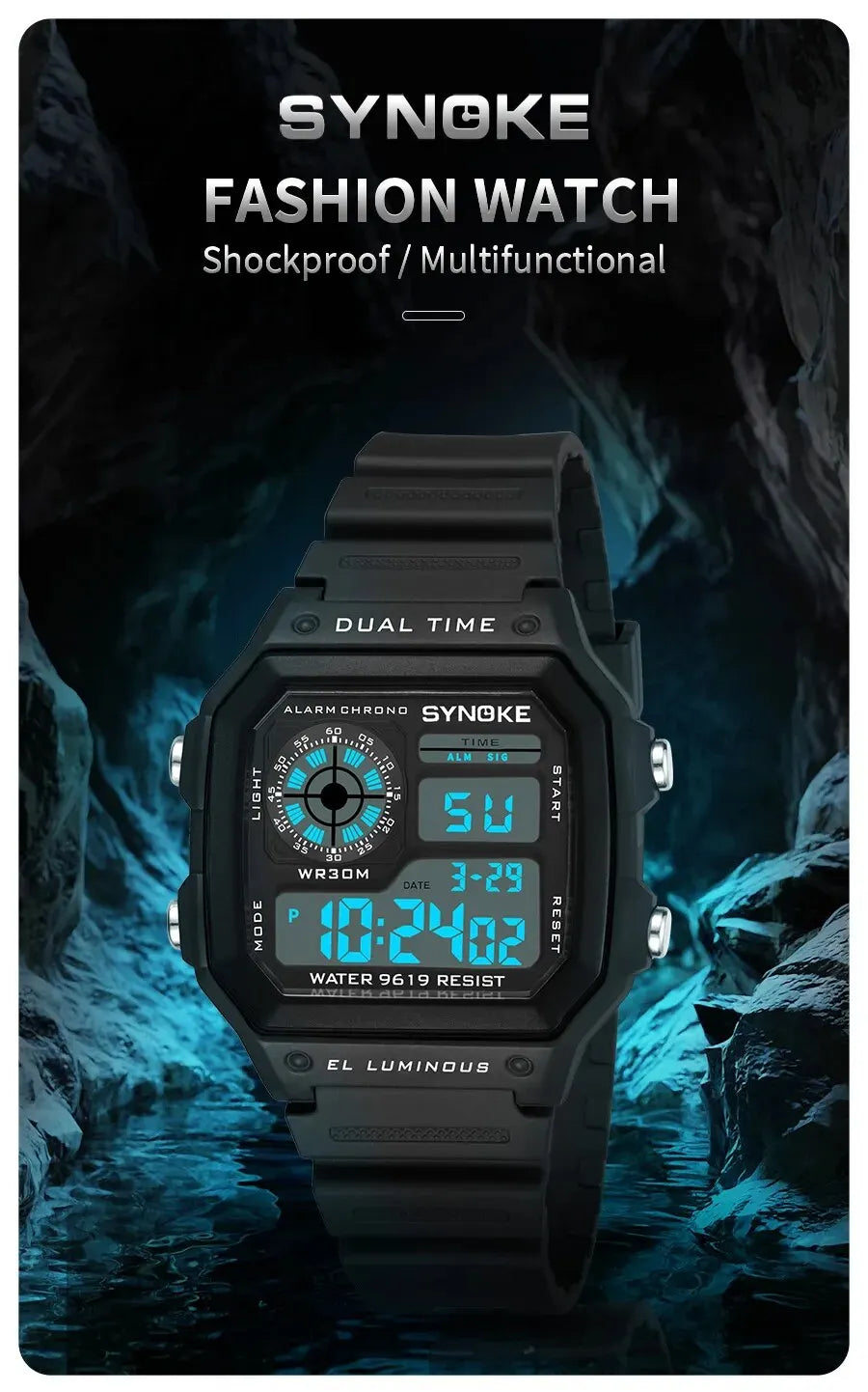 SYNOKE Digital Watches Men Sports Luminous Multifunction Waterproof Women Wristwatch Outdoor and Running Student Seven Lights