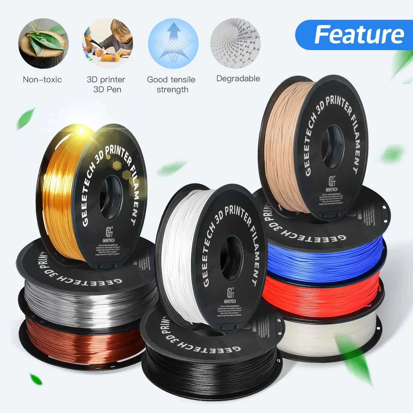 Geeetech 3d printer Filament PLA PETG Plastic 1kg 1.75mm,Tangle-Free, 3d printing wire materials, black, white, vacuum packaging