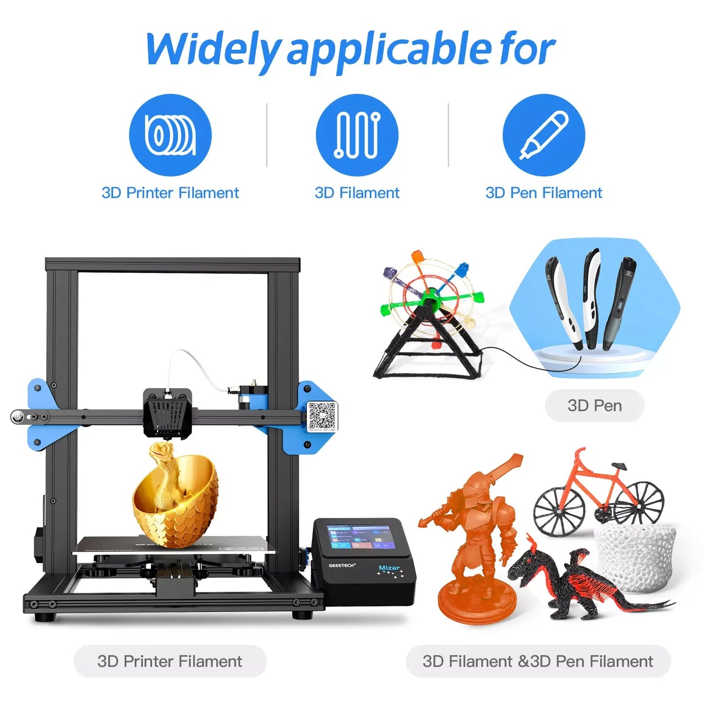 Geeetech 3d printer Filament PLA PETG Plastic 1kg 1.75mm,Tangle-Free, 3d printing wire materials, black, white, vacuum packaging